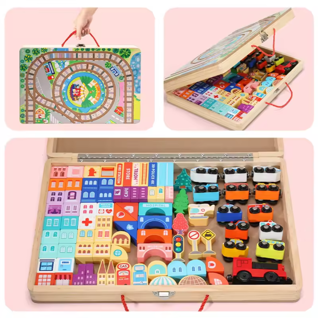 Wooden Train Set with Building Blocks