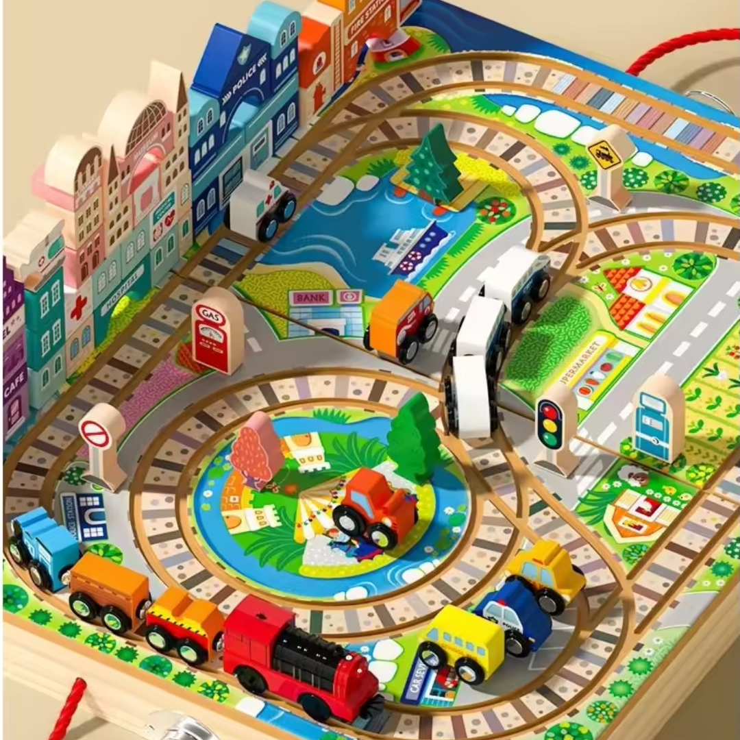Wooden Train Set with Building Blocks