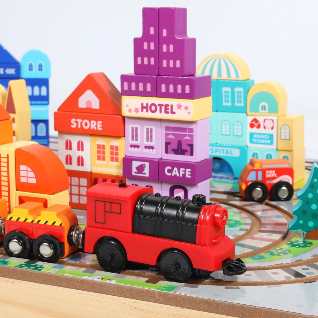 Wooden Train Set with Building Blocks