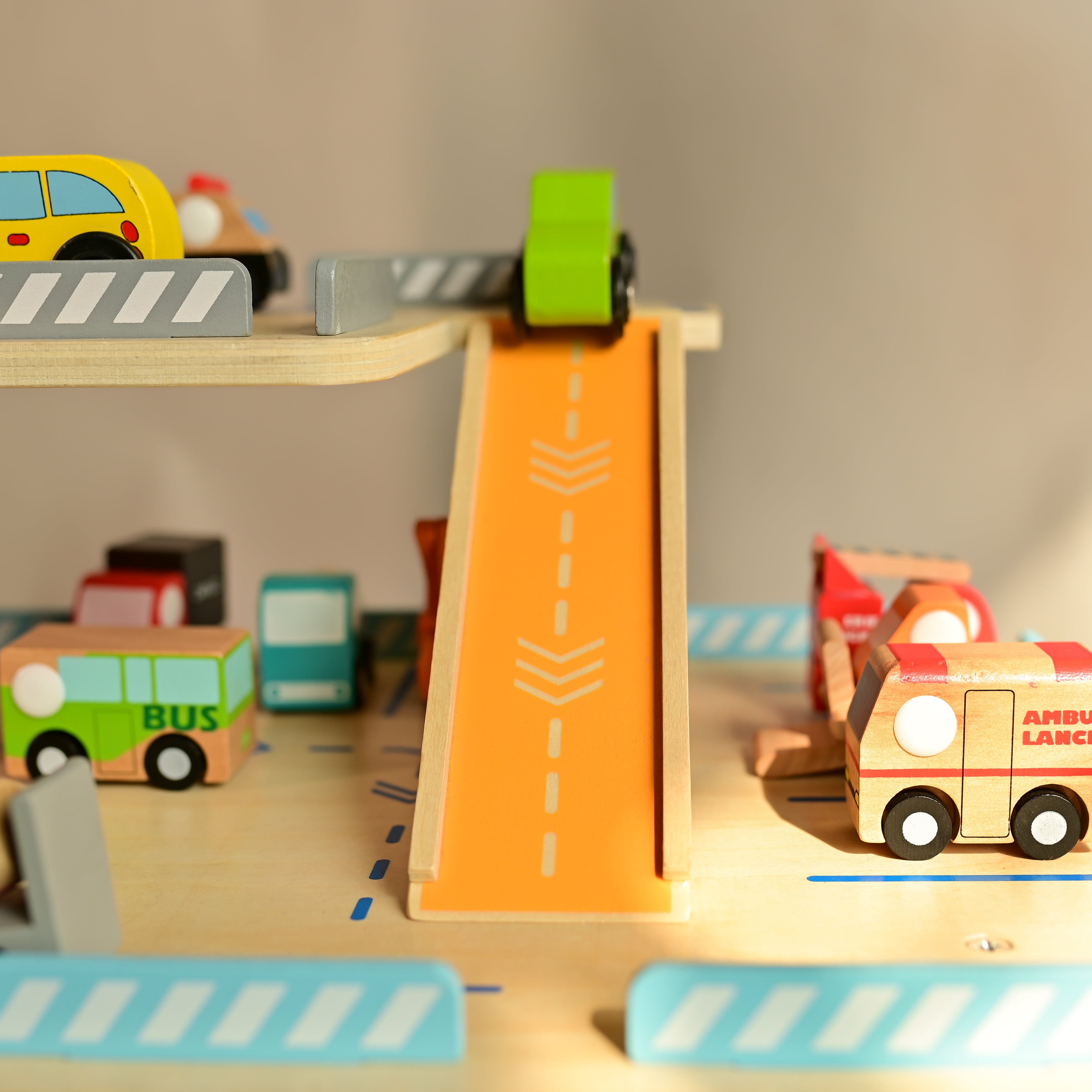 Drive in-Multilevel Activity Center with Helicopter Pad, Moving Elevator & Rapid Descent Ramps Pretend Play Toy Develops Motor Skills & Creativity – Age 3+ years