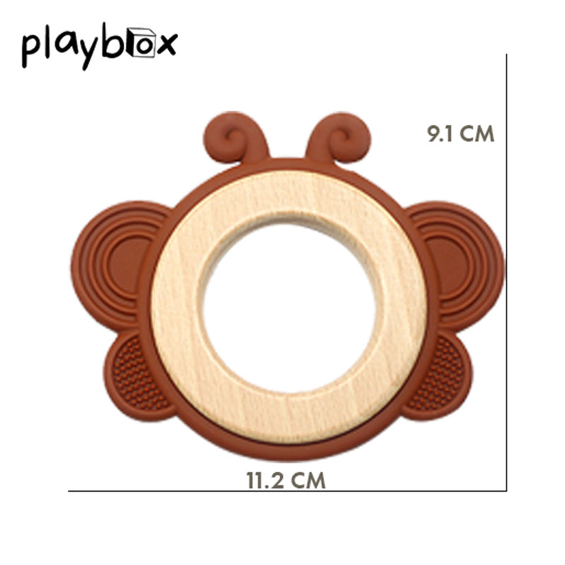 Wooden Butterfly Teether in Assorted Colours, Baby Teething Toys Silicone Teethers BPA Free Silicone Rudder with Wooden Ring Soothe Babies Gums