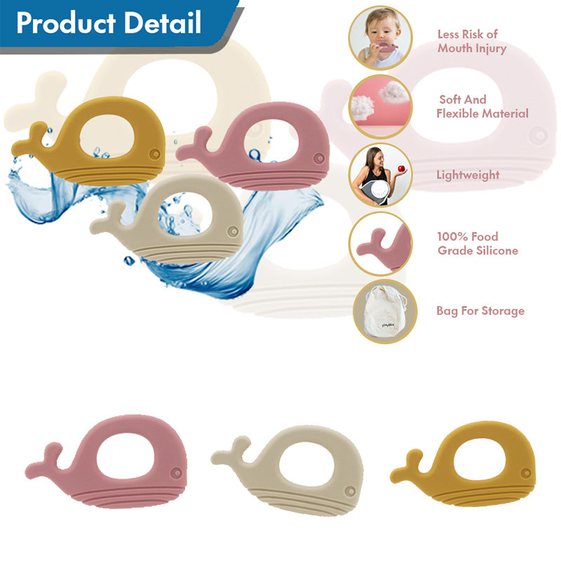 Silicone Whale Teether Set of 3 Pcs in Assorted Colours, Baby Teething Toys Silicone Teethers BPA Free Silicone Soothe Babies Gums