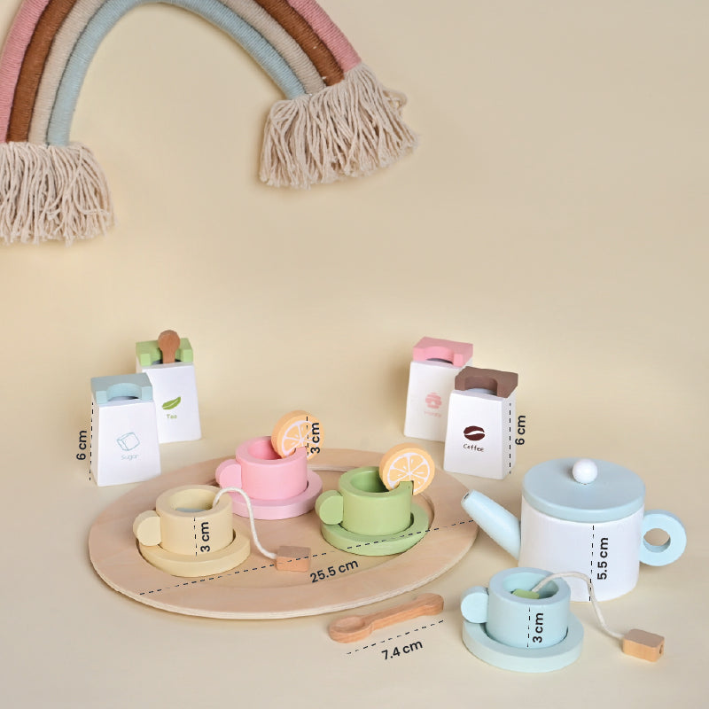 Wooden Tea Set for kids | Tea Party Set for Toddlers 20pcs Playset Pretend Play Tea Set Toy |Tea Set Accessories for Kids Tea Party with Kitchen Play Food