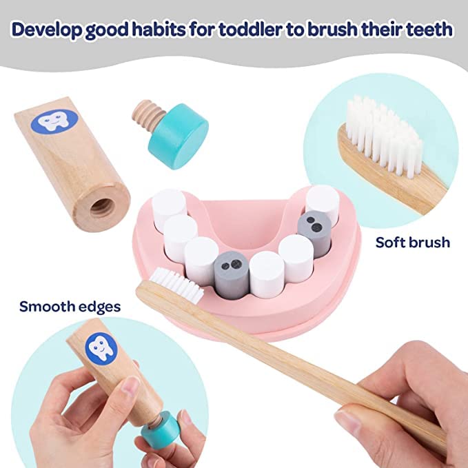 Wooden Tiny Teeth Doctor Kit Dentist Toys for Kids | Pretend Play Toys Medical Kit |17 PCS Dentist Game Toys for Boys & Girls Age 1 Year+