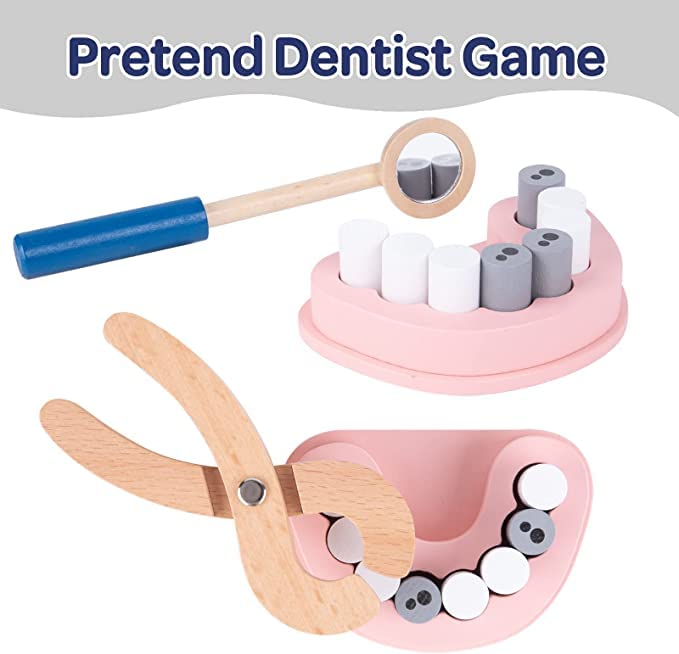 Wooden Tiny Teeth Doctor Kit Dentist Toys for Kids | Pretend Play Toys Medical Kit |17 PCS Dentist Game Toys for Boys & Girls Age 1 Year+