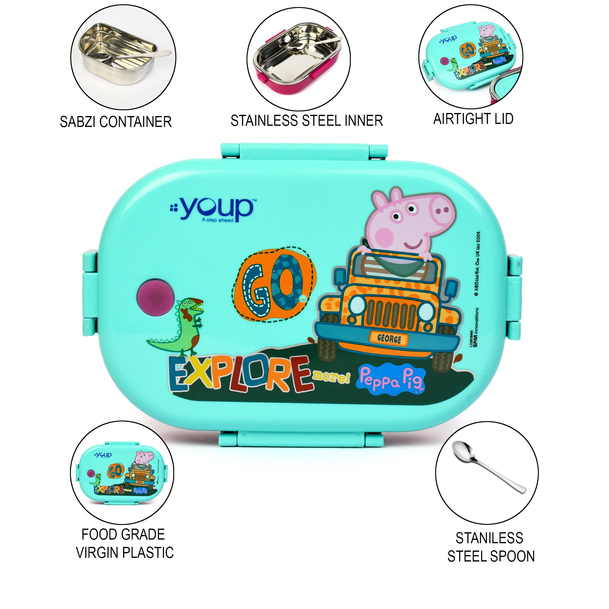 Stainless Steel Peppa Pig Theme Kids Lunch Box Happy Bite 700 Ml