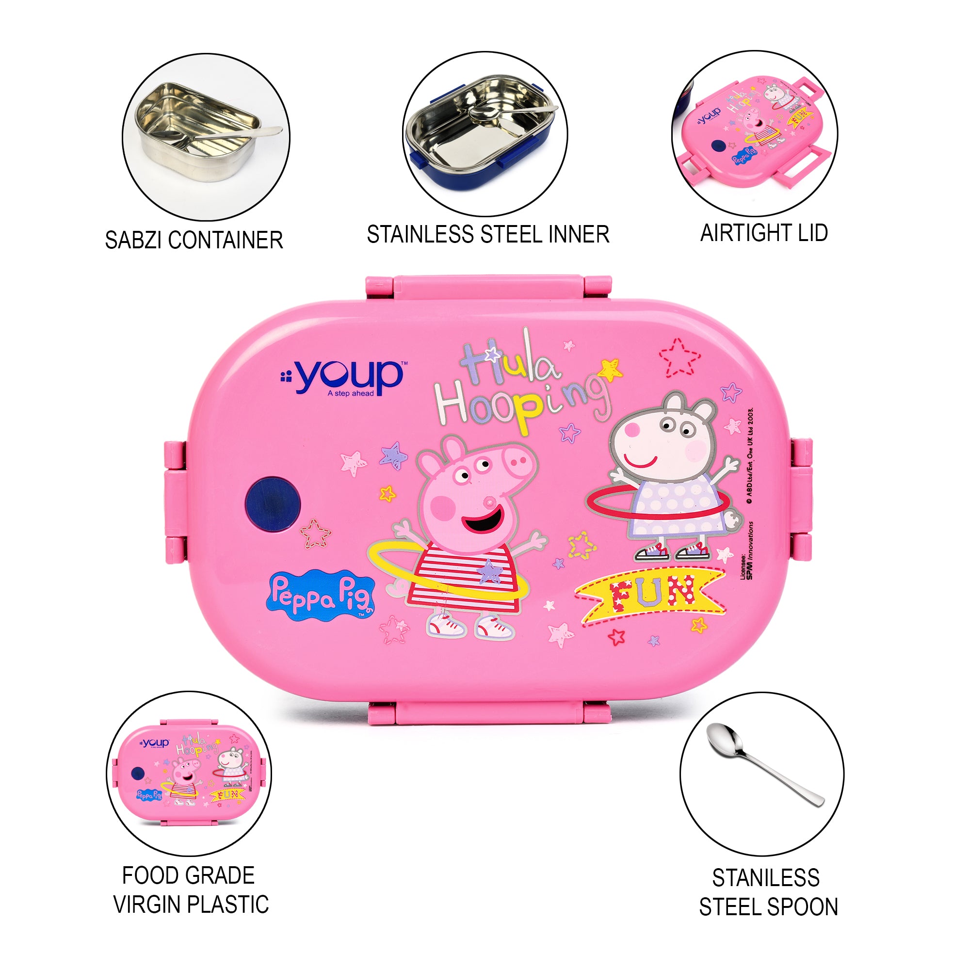 Stainless Steel Peppa Pig Theme Kids Lunch Box Happy Bite 700 Ml