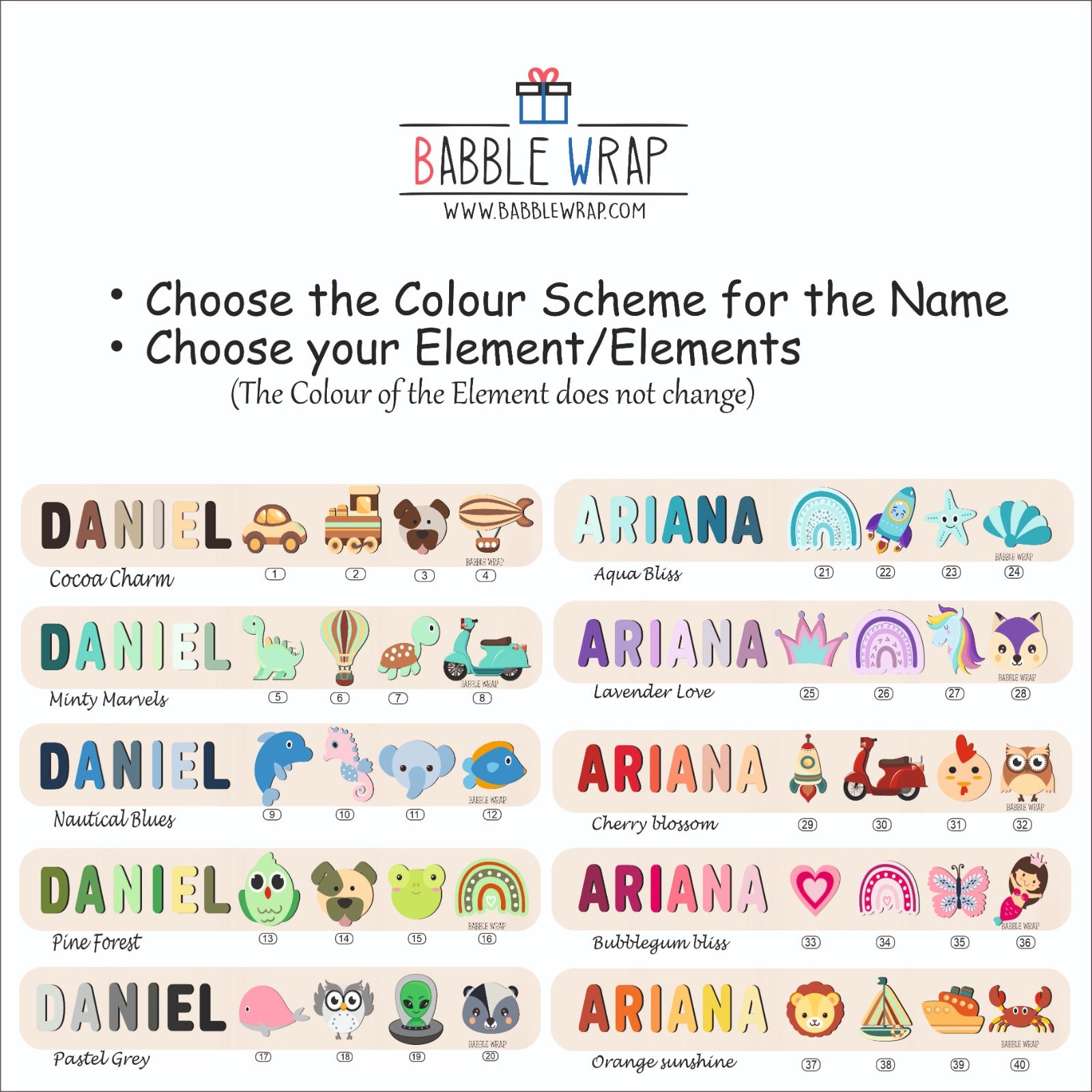 Personalised Wooden Name Puzzle- Mixed Picturesque (2 Elements)