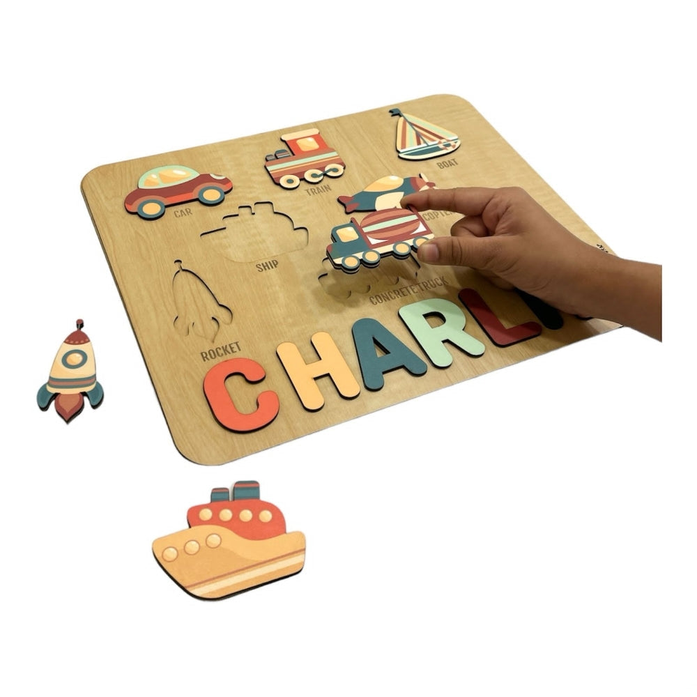 Personalised Wooden Name Puzzle- Transport