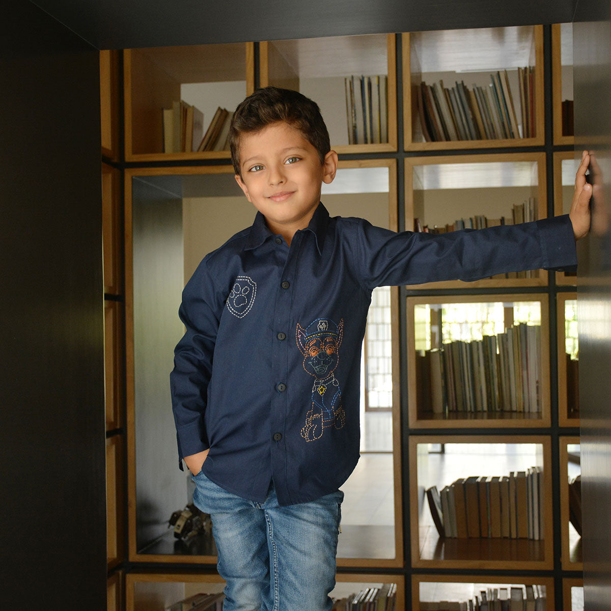 Pup Police Embroidered Shirt - Navy