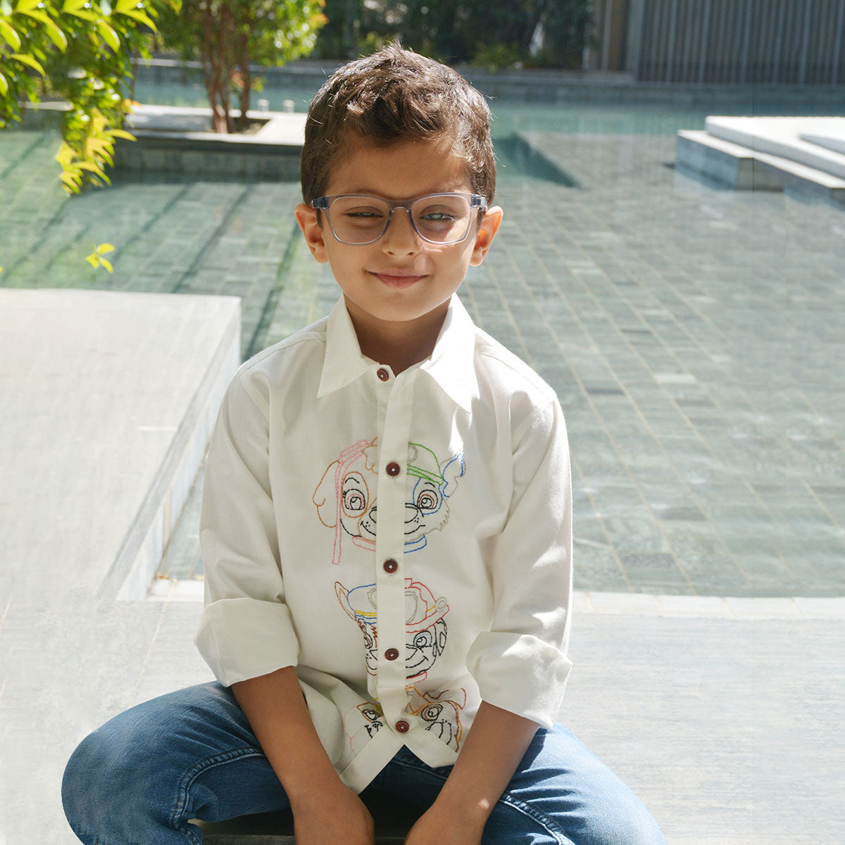 Pup Police Force Embroidered Shirt - White