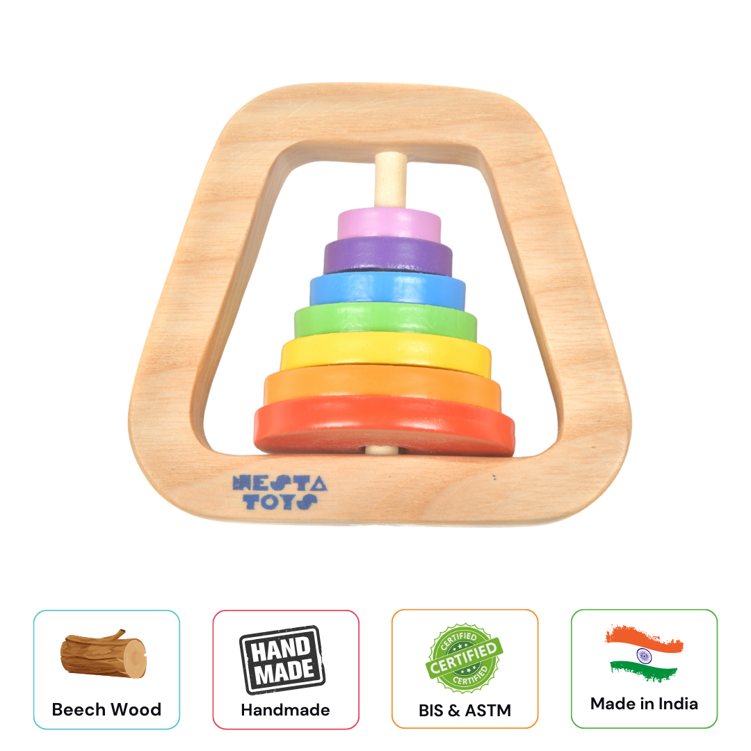 Wooden Rainbow Rattle for Babies