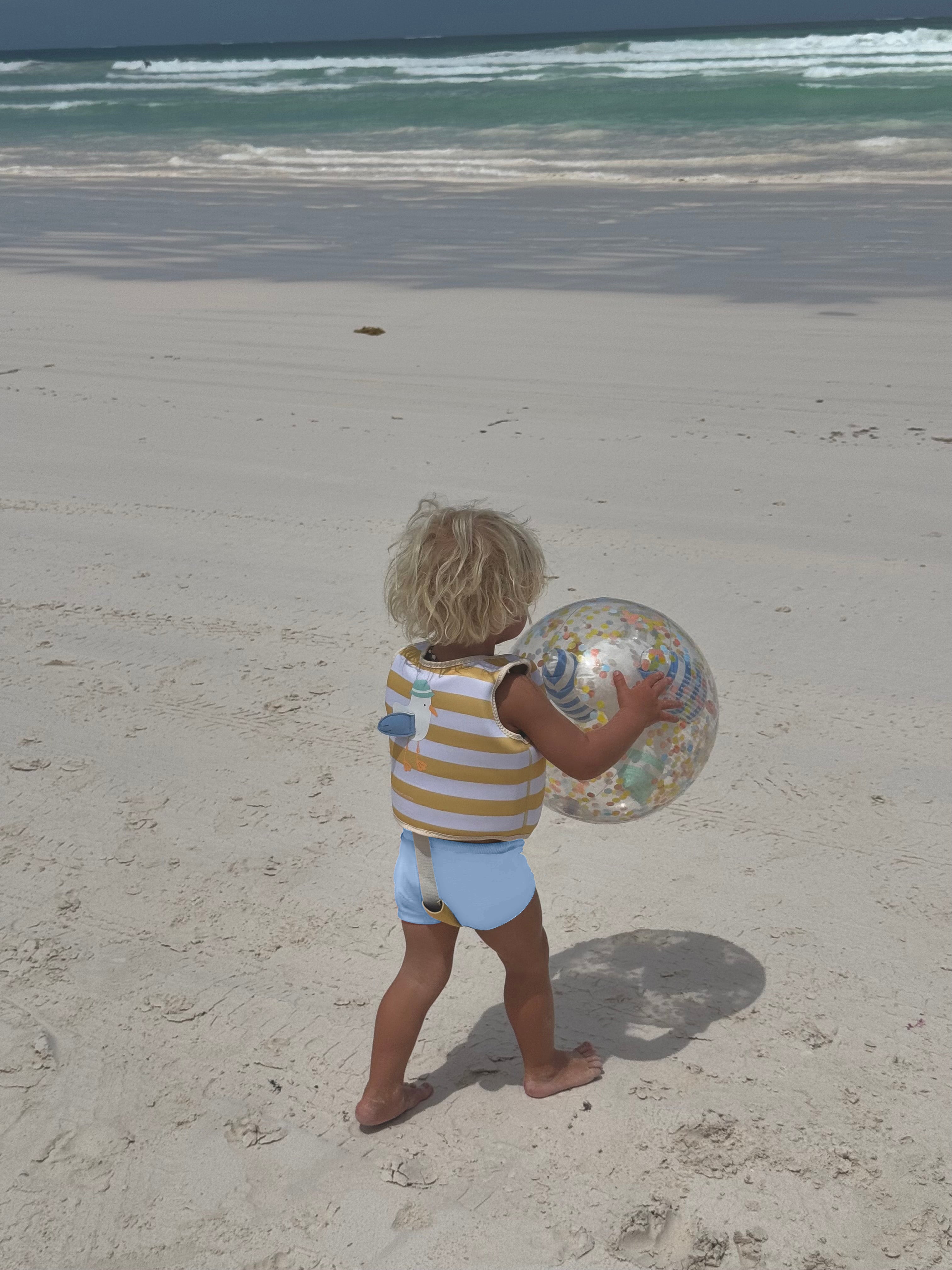 Kids Swim Vest Sid the Seagull Mustard Stripe