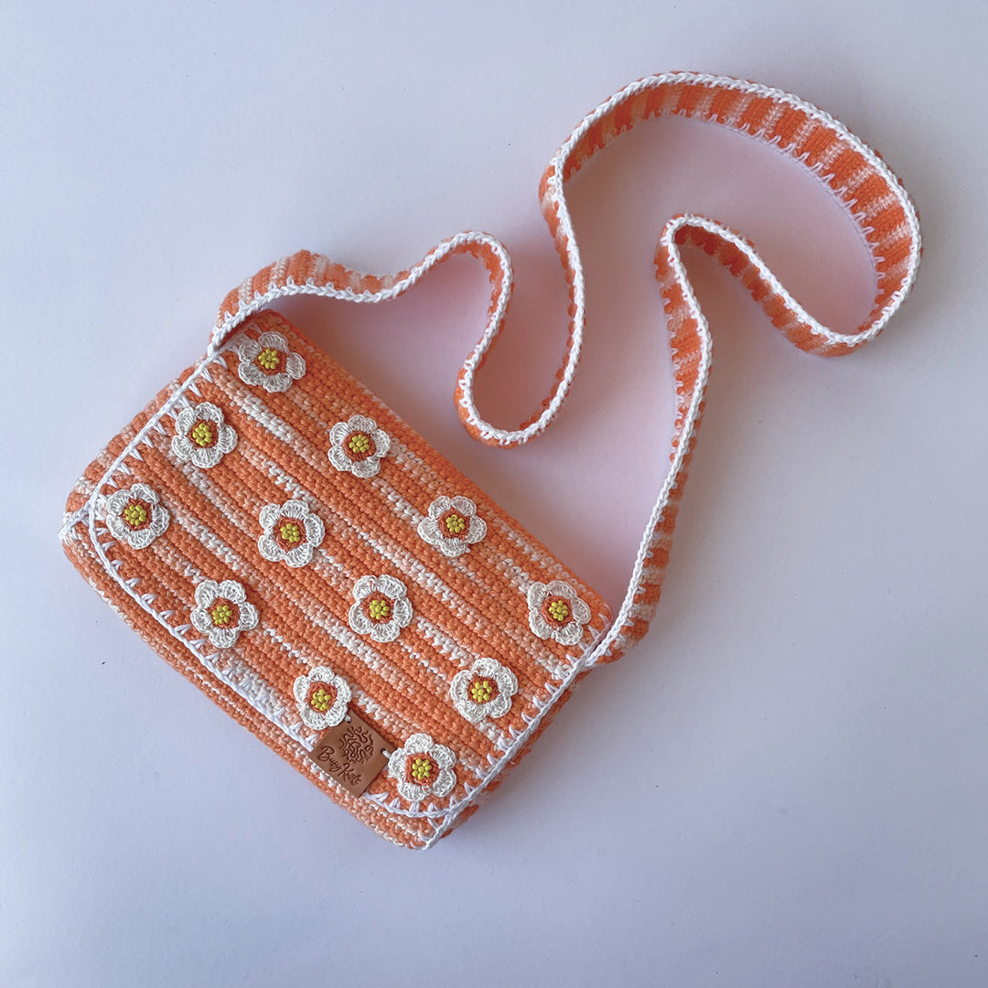 Handmade Crochet Floral Bag Shaded Orange