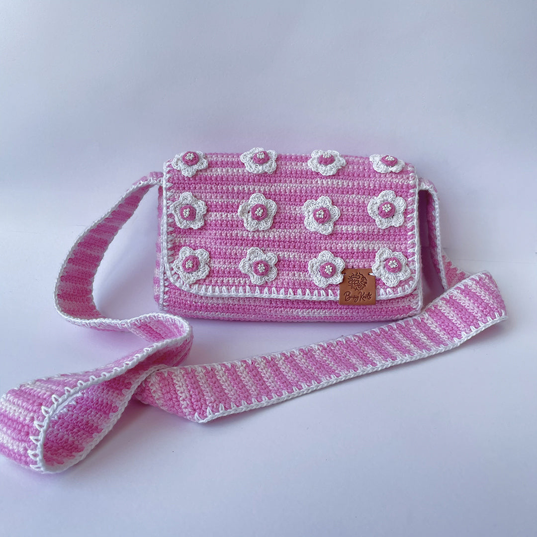 Handmade Crochet Floral Bag Shaded Pink