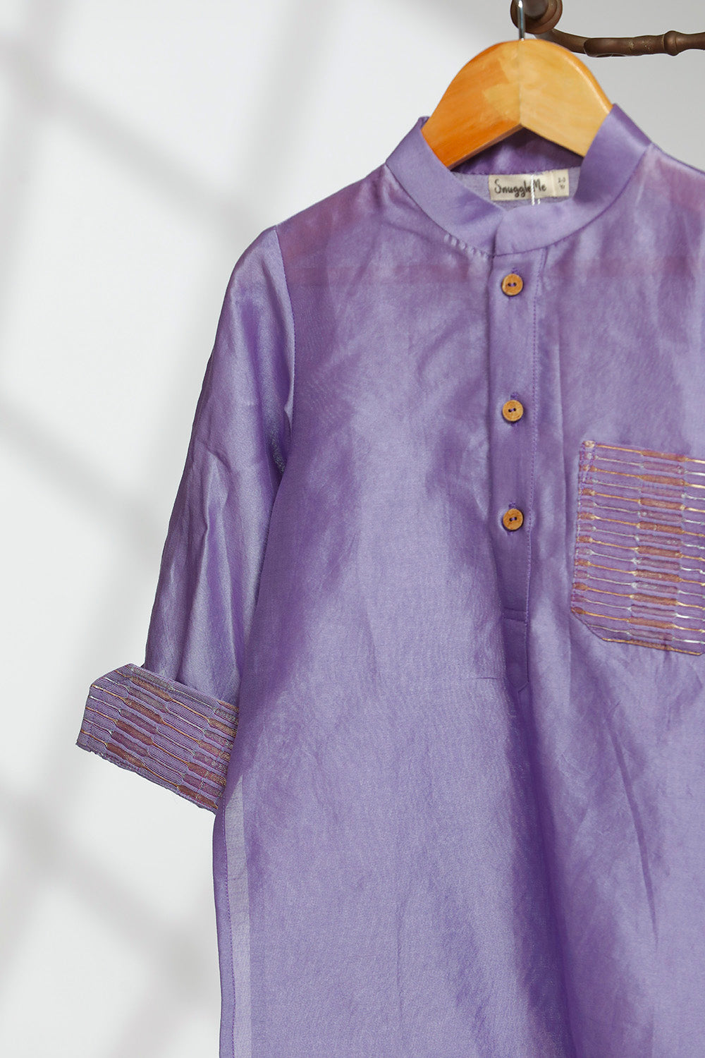 Boys Zari Patch Pocket Kurta Set - Purple