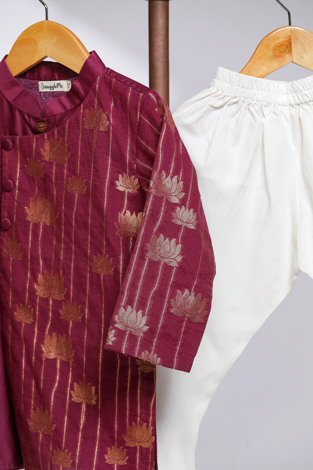 Lotus Zari Front Open Kurta Set- Wine