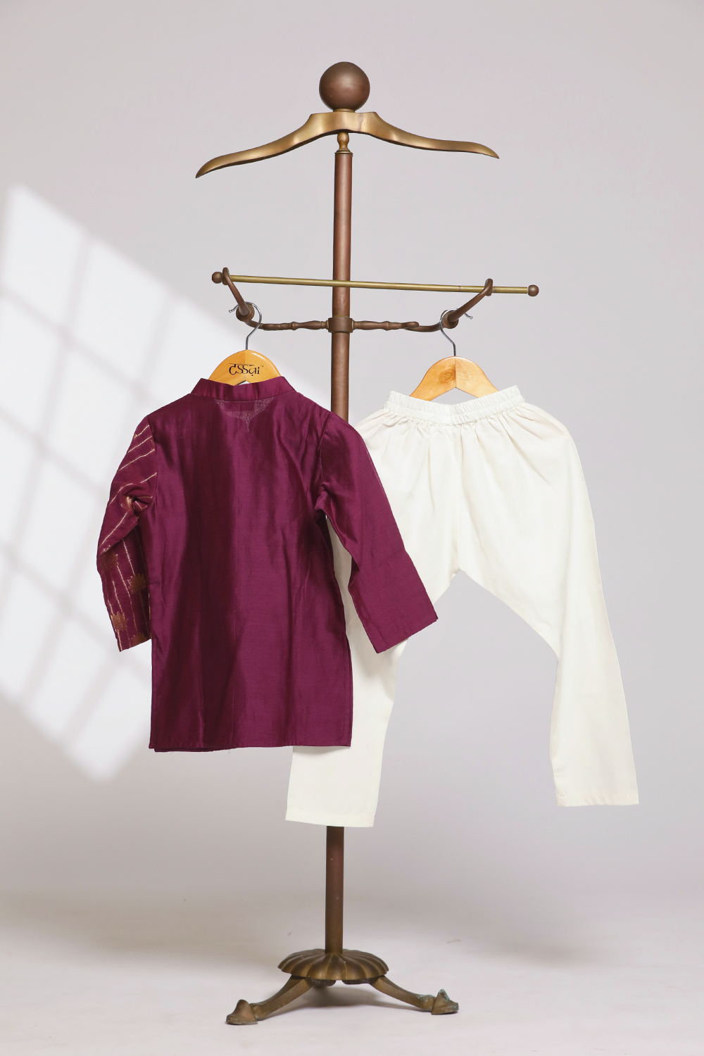 Lotus Zari Front Open Kurta Set- Wine