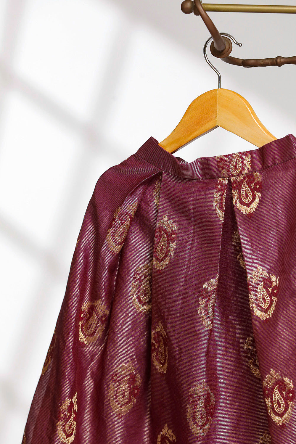 Petal Backless Blouse with Box Pleat Lehenga - Purple
