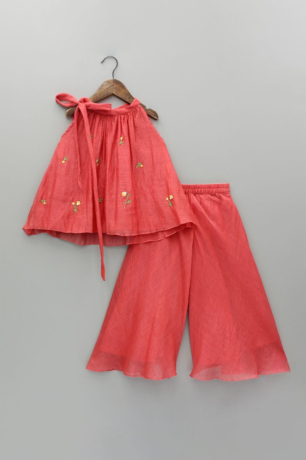 Hand Embroidered Kurta Palazzo Set - Red
