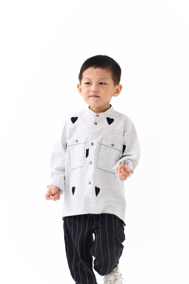 EMB. BAND COLLAR SHIRT CO-ORD