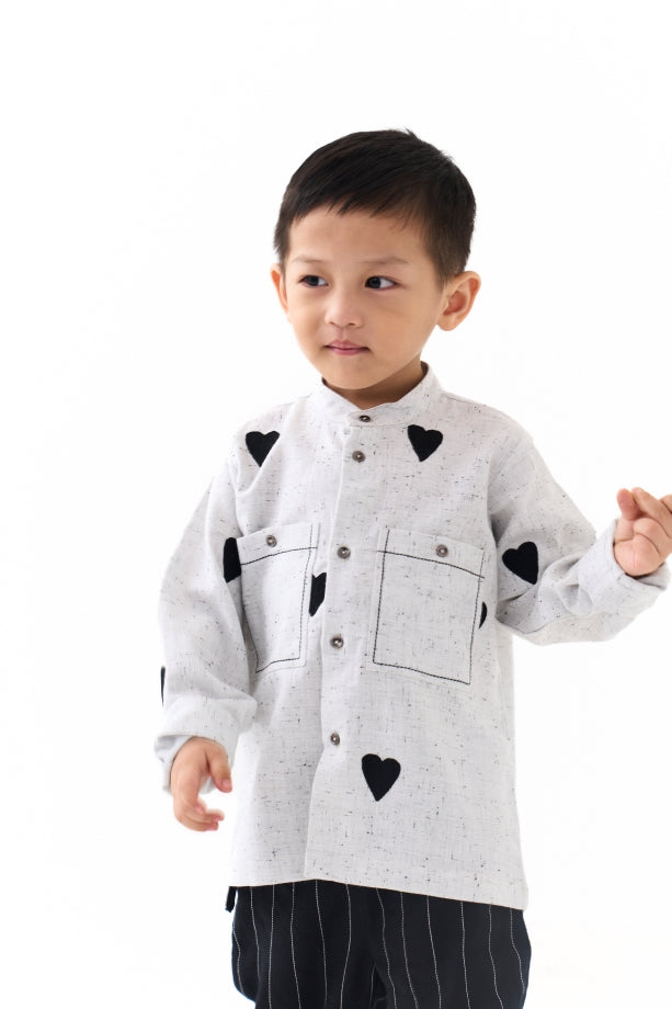 EMB. BAND COLLAR SHIRT CO-ORD