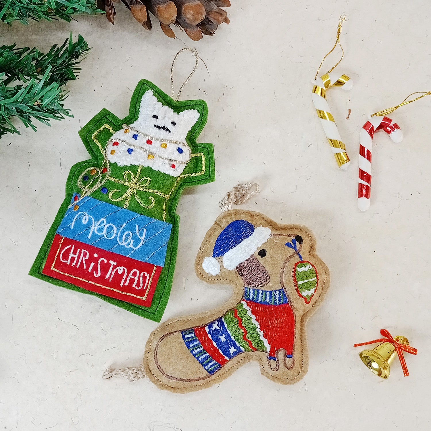 Tinsel Dog & Jingle Cat Combo - Christmas Ornaments