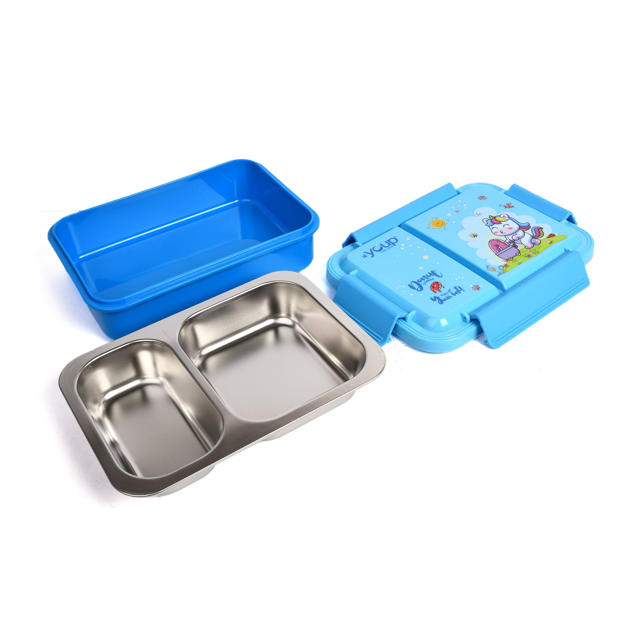 Stainless Steel Unicorn Theme Kids Bento Lunch Box With 2 Compartments Picnic-750 Ml