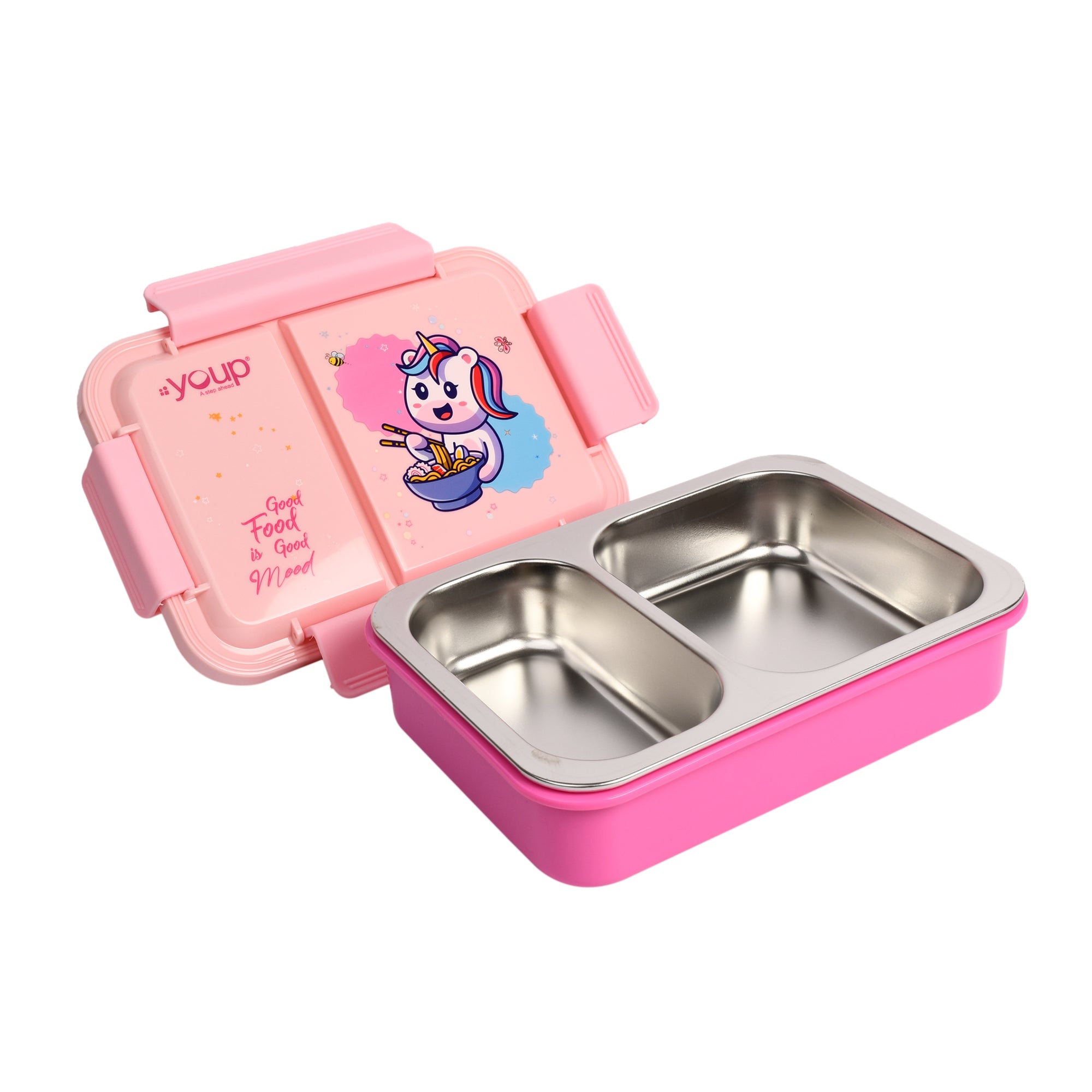 Stainless Steel Unicorn Theme Kids Bento Lunch Box With 2 Compartments Picnic-750 Ml