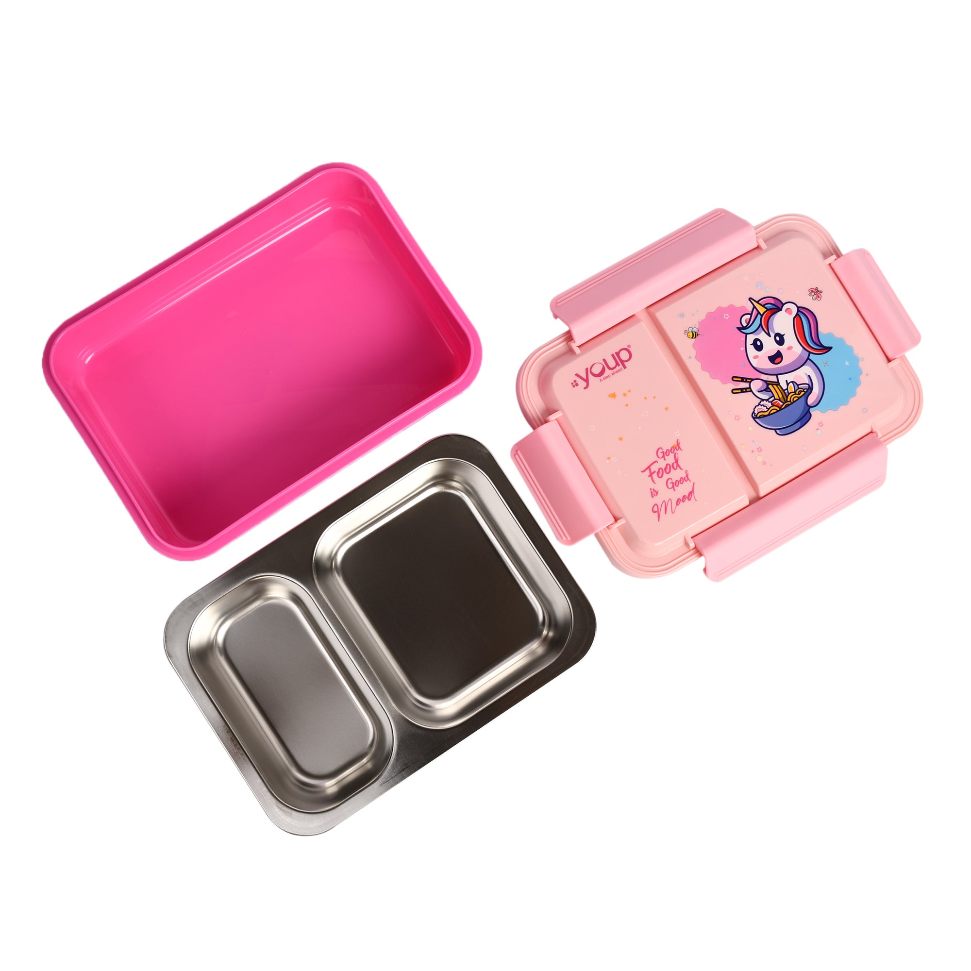 Stainless Steel Unicorn Theme Kids Bento Lunch Box With 2 Compartments Picnic-750 Ml