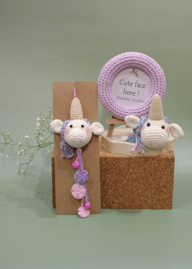 Unicorn handmade crochet rakhi for girls by Haute By Hand – Raksha Bandhan gift