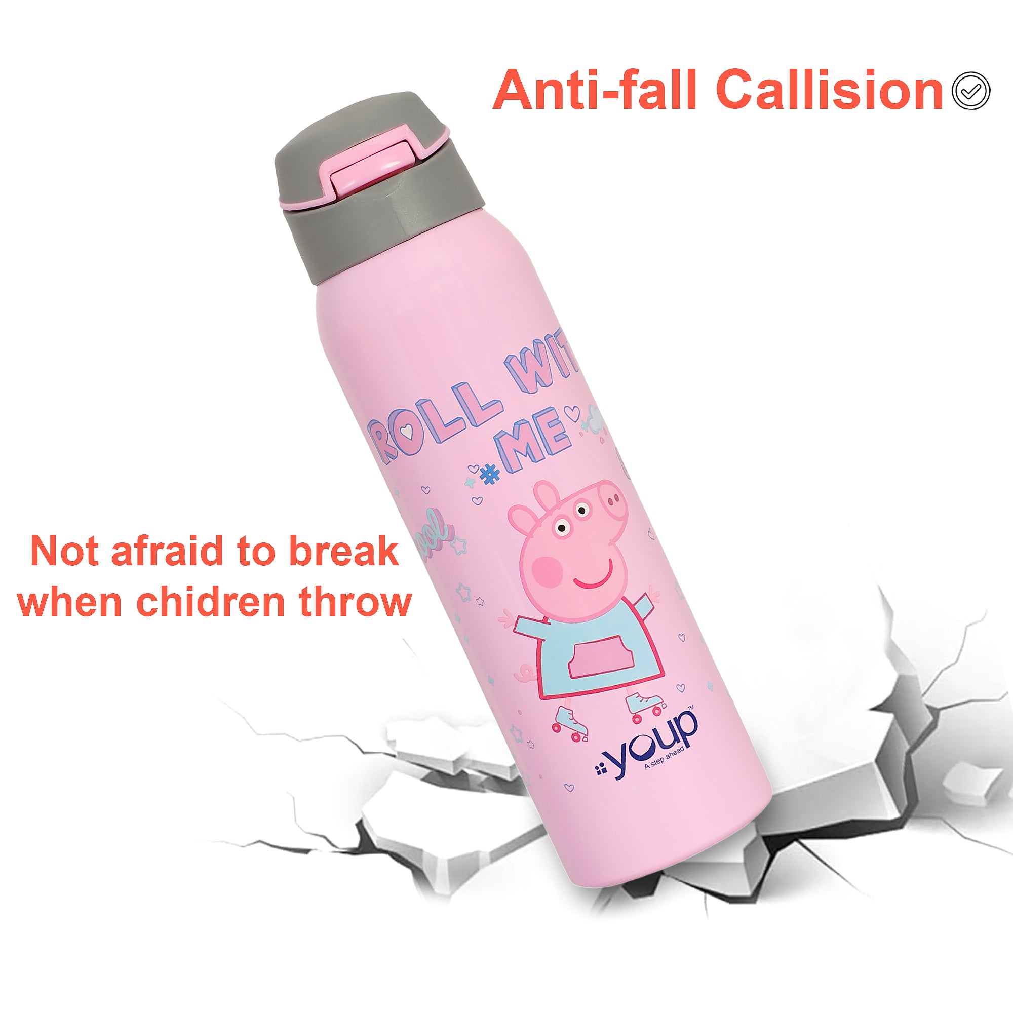 Stainless Steel Peppa Pig Theme Kids Insulated Sipper Bottle Googlie- 500 Ml