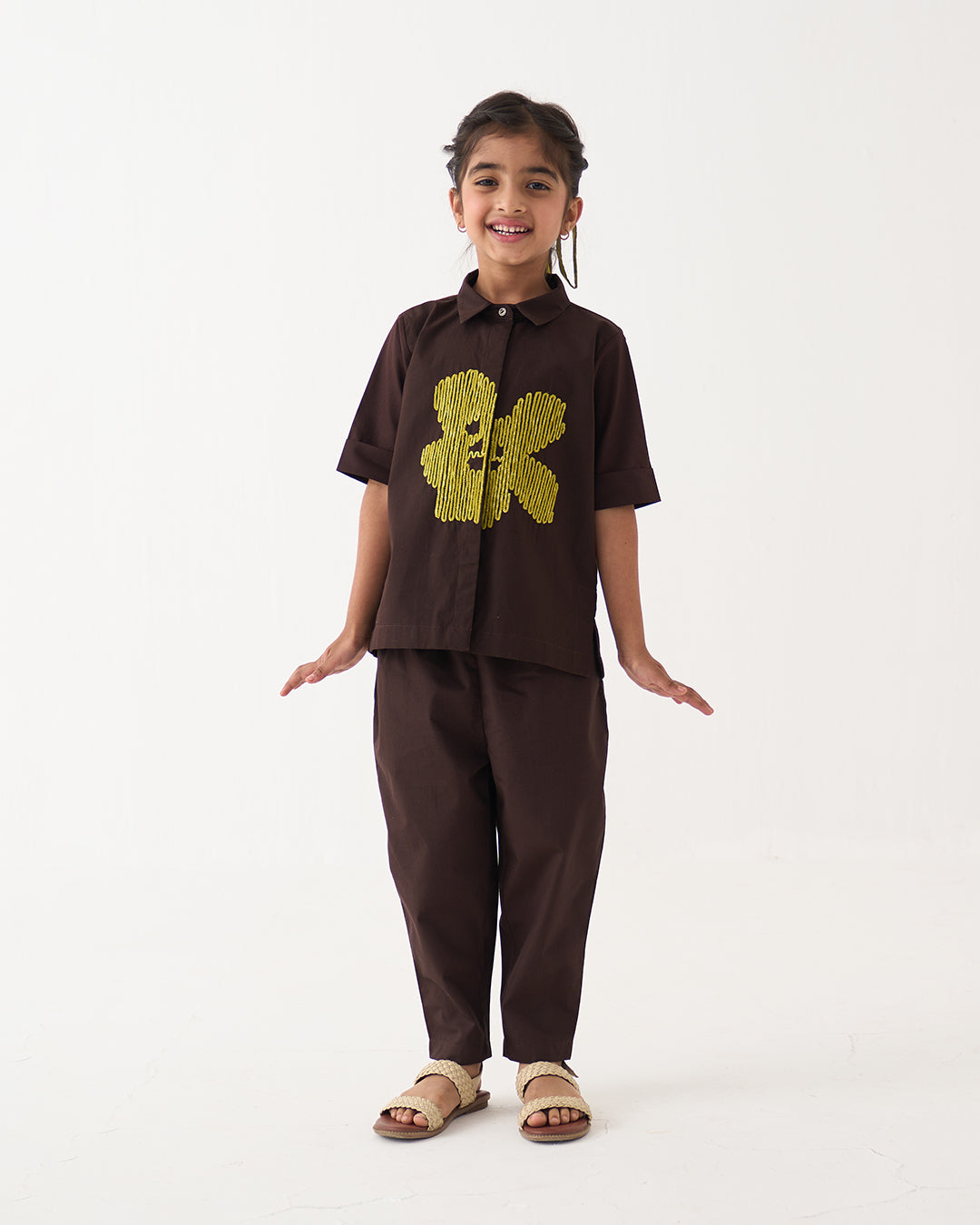 EMB. FLORAL SHIRT CO-ORD SET OF 2