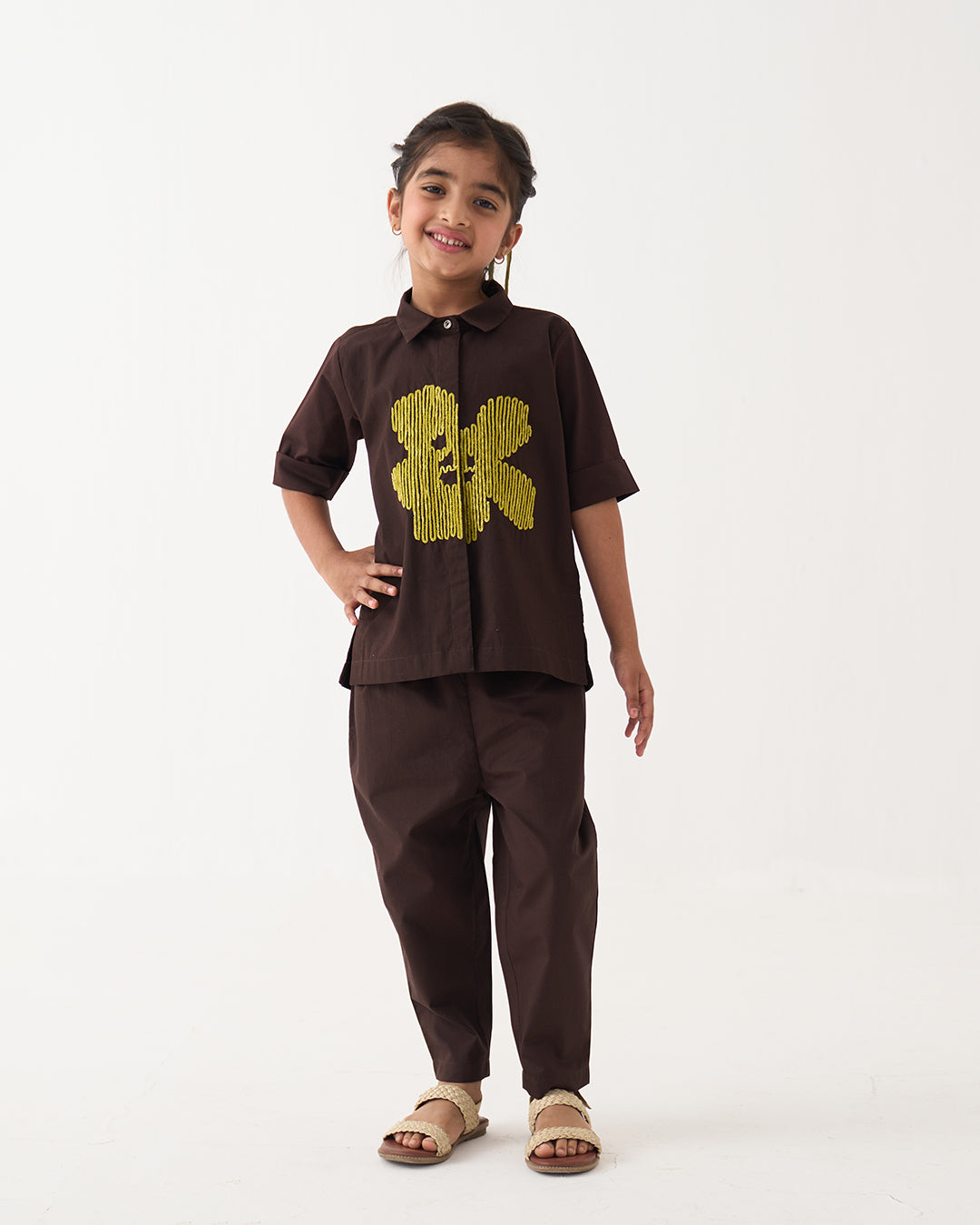 EMB. FLORAL SHIRT CO-ORD SET OF 2