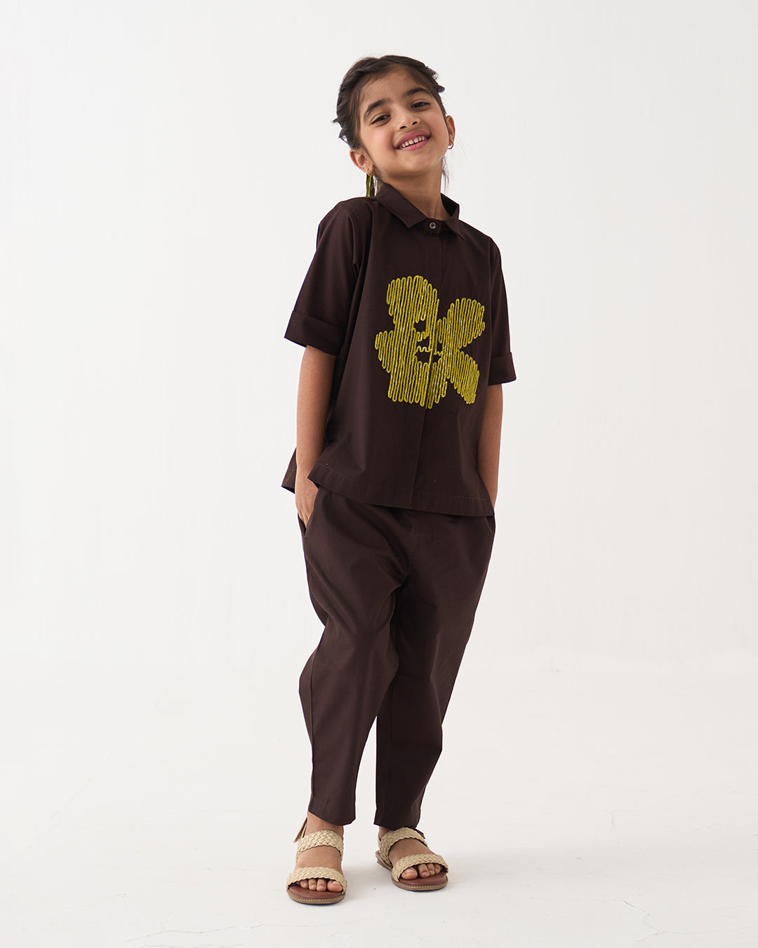 EMB. FLORAL SHIRT CO-ORD SET OF 2