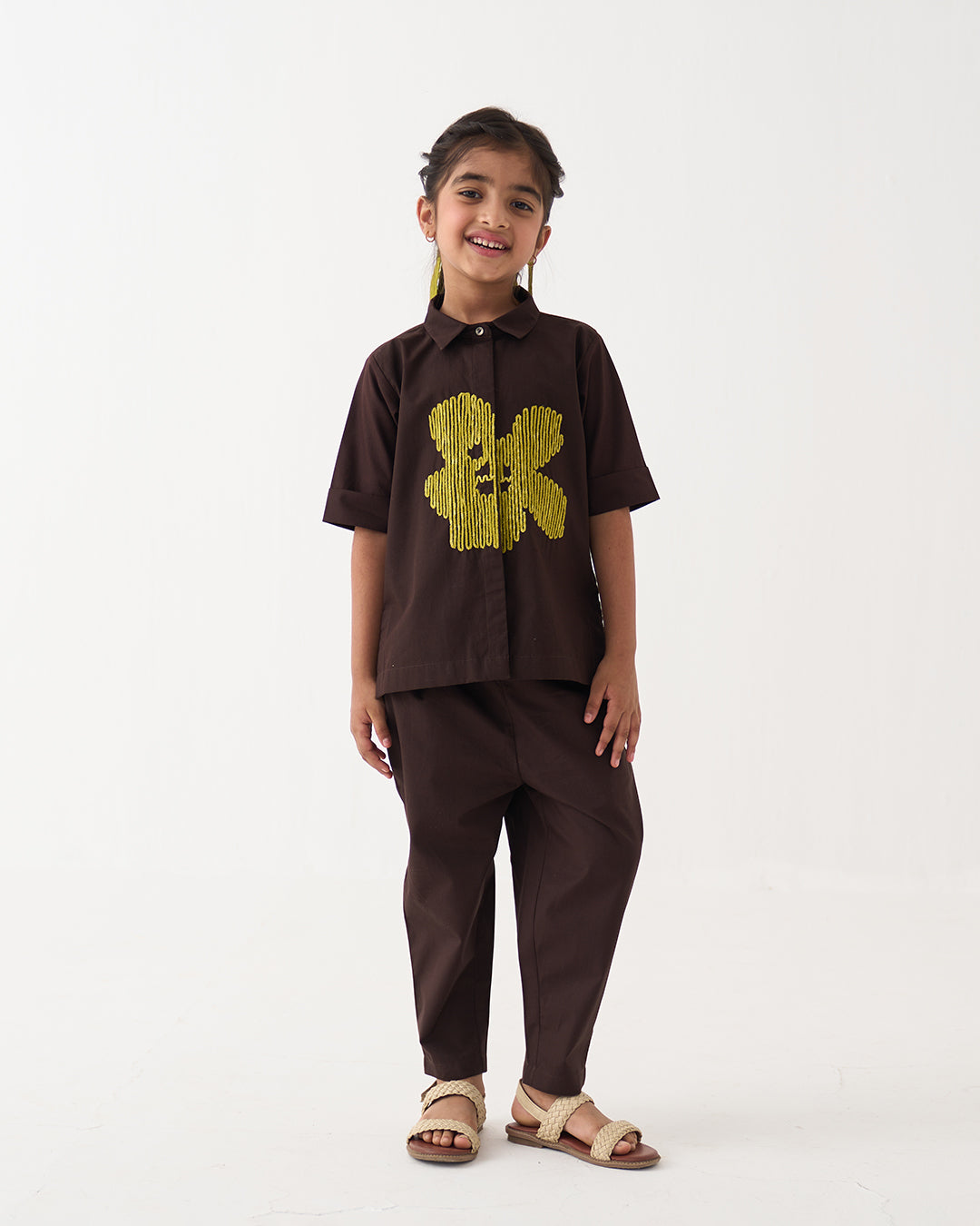 EMB. FLORAL SHIRT CO-ORD SET OF 2