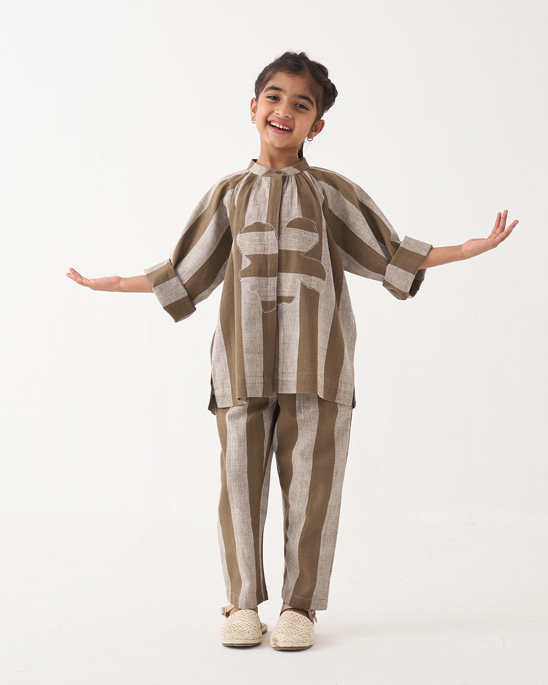 FLORAL STRIPE PEASANT TOP CO-ORD