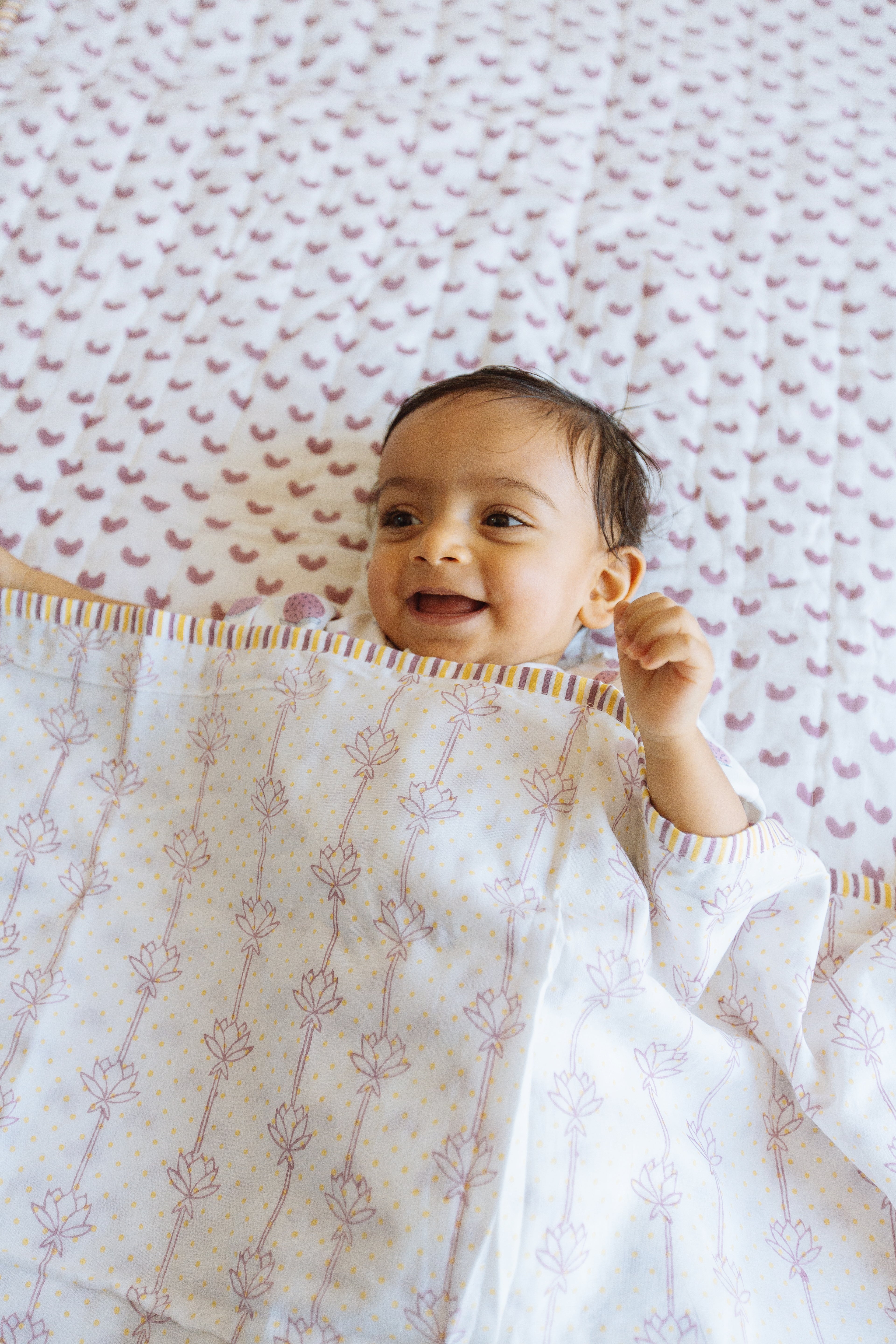 Dotted Lotus Mulmul Muslin Dohar - Hand-Block Printed