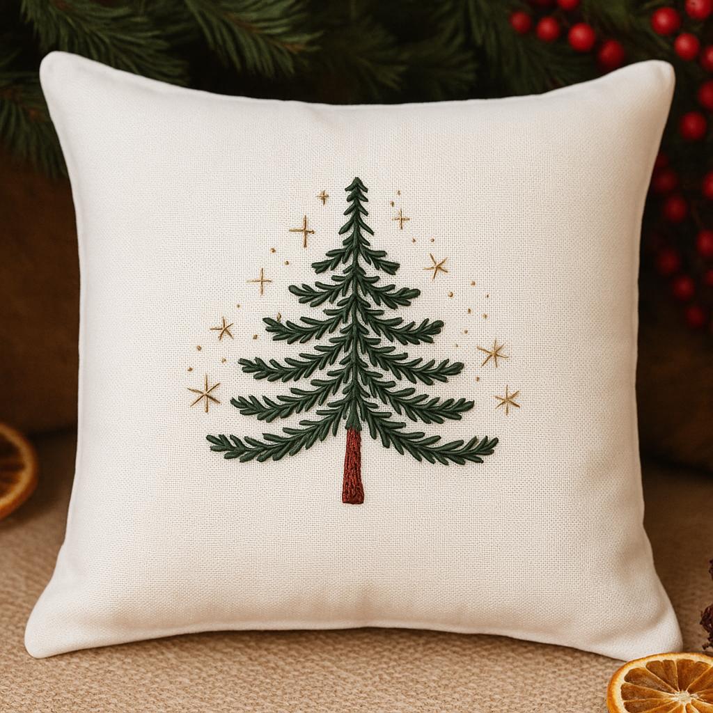 Linen Throw Cushion - Christmas Tree