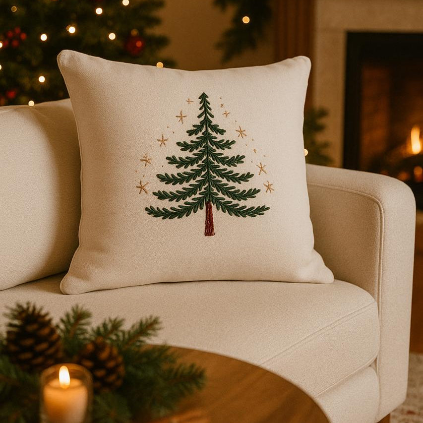 Linen Throw Cushion - Christmas Tree