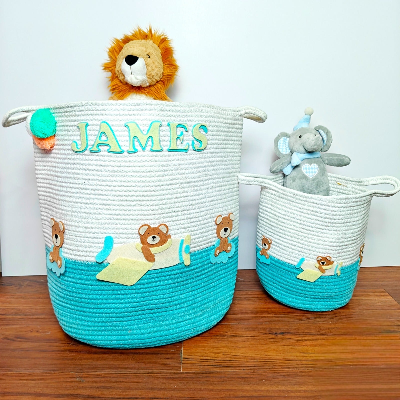 Jute Cotton Storage Basket - Teddy's Sky Adventure