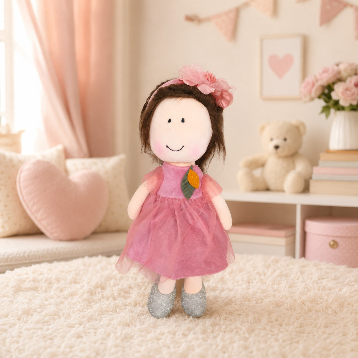 Plush Doll - Pink Flower Hairband