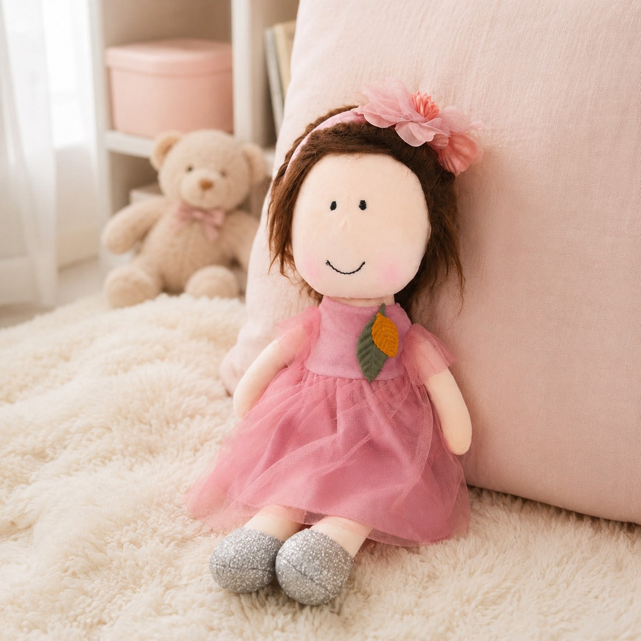 Plush Doll - Pink Flower Hairband
