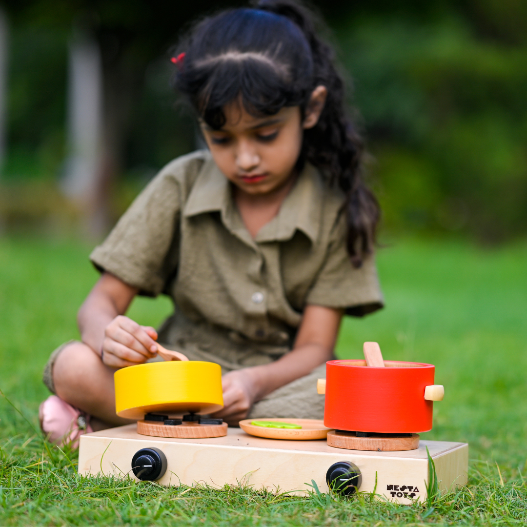 Wooden Gas Stove Toy Kitchen Play Toy for Kids Cooking Toys 3+ Years