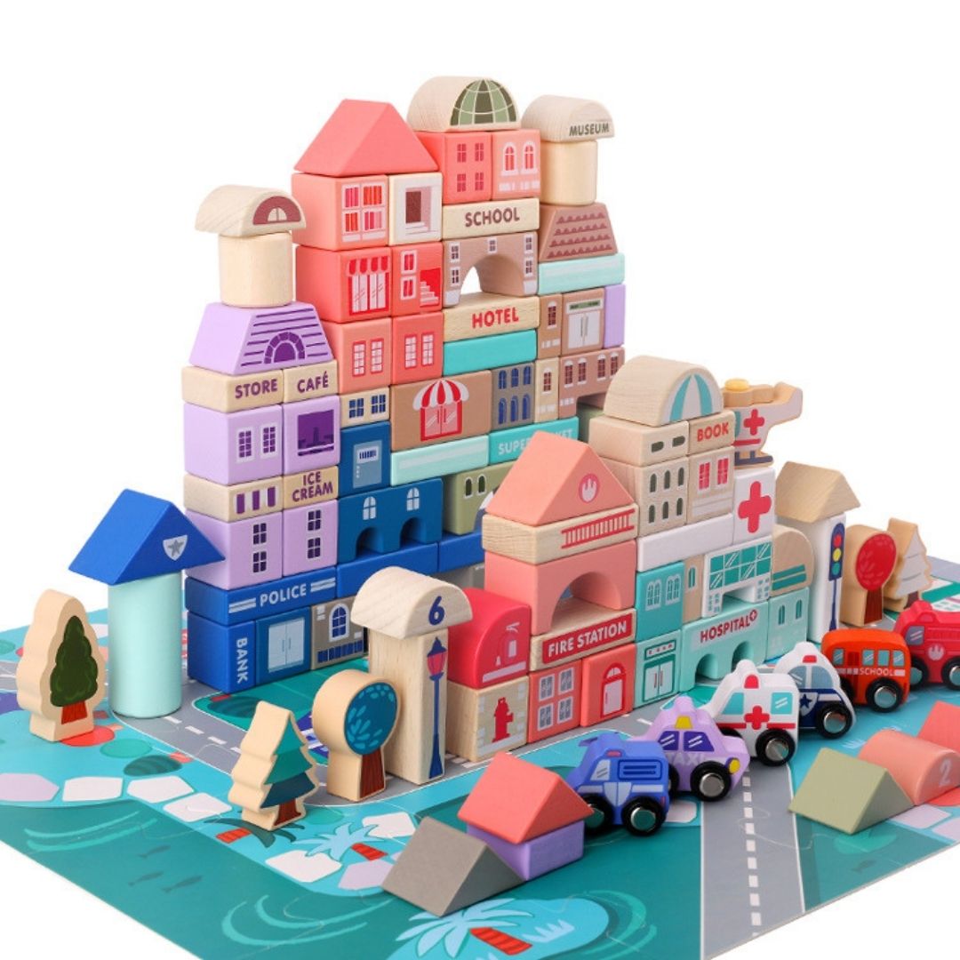 115 Pieces Wooden City Building Blocks