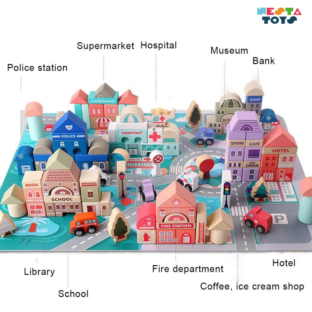 115 Pieces Wooden City Building Blocks