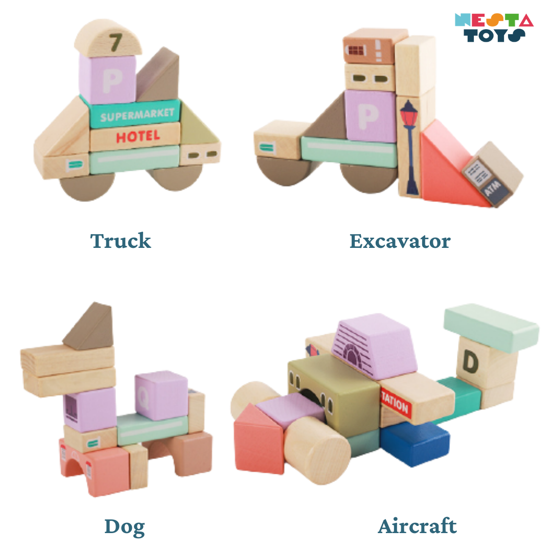 115 Pieces Wooden City Building Blocks