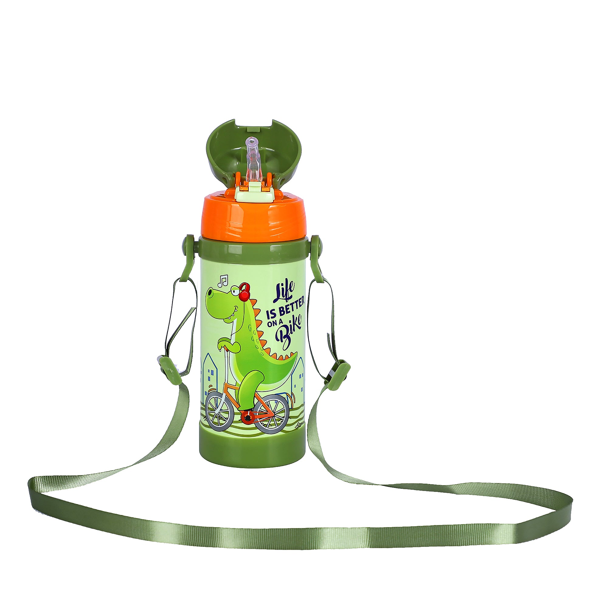 Stainless Steel Theme Kids Insulated Sipper Bottle With Strap Brave -350 Ml