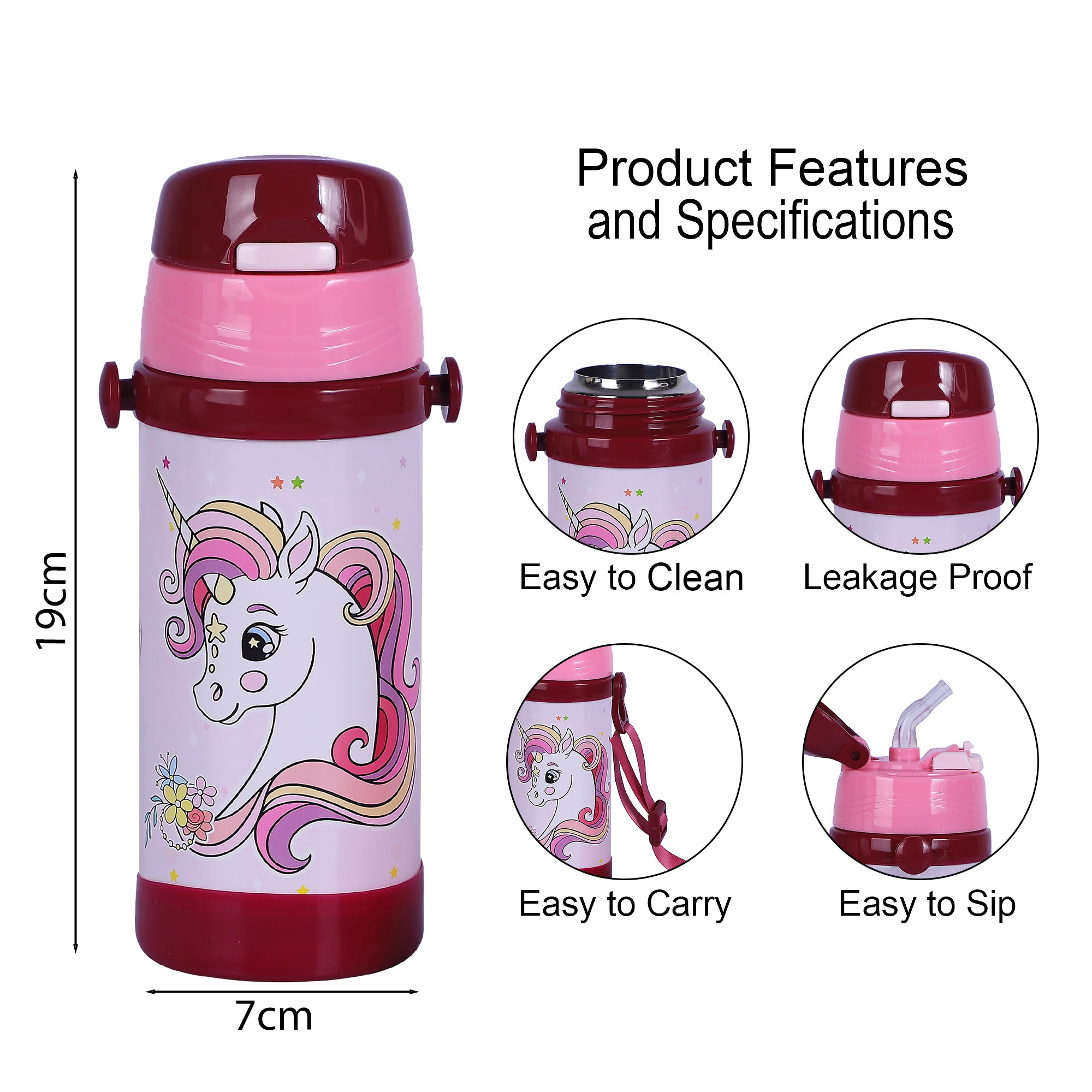 Stainless Steel Theme Kids Insulated Sipper Bottle With Strap Brave -350 Ml
