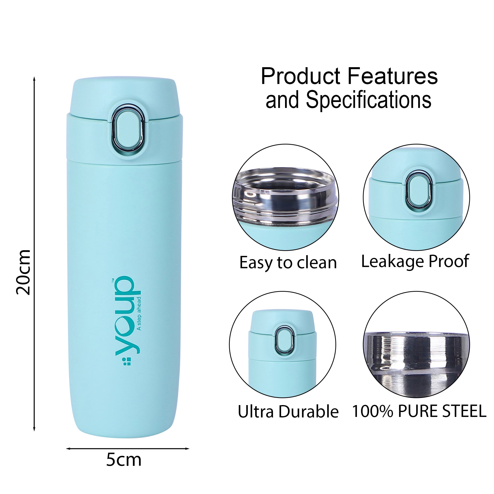 Thermosteel Insulated Double Wall Water Bottle Brisk - 400 Ml